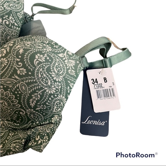 𝅺leonisa green and white padded bra 34B - Picture 7 of 9
